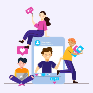 Ilustrasi anak muda menggunakan medsos.